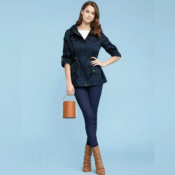 Casual Military Jacket Safari Utility Lightweight Detachable Hoodie - Picture 5 of 6